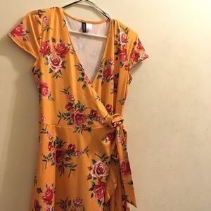 Yellow Floral Wrap Dress